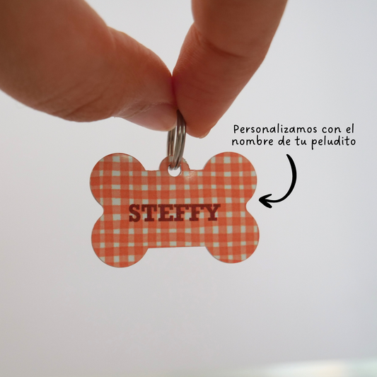 Chapa identificativa marrón claro vichy My Pet Atelier