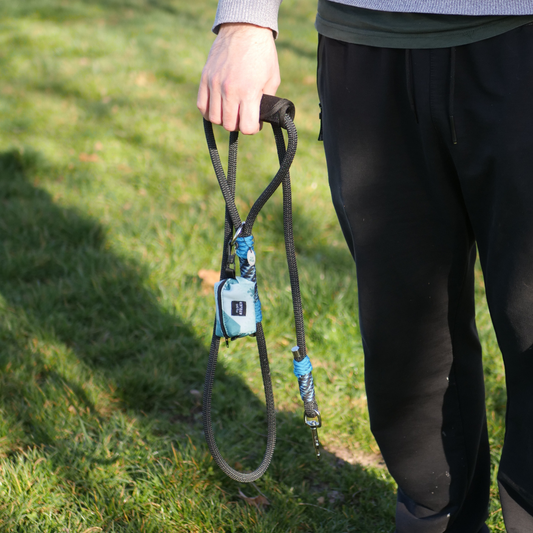 Correa de paseo para perro negra y azul de Mi tienda, cuerda resistente con asa cómoda para caminar con tu mascota.