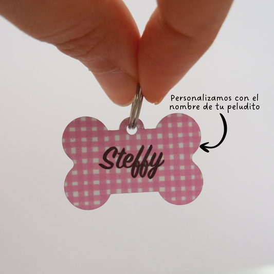 Chapa identificativa violeta vichy My Pet Atelier