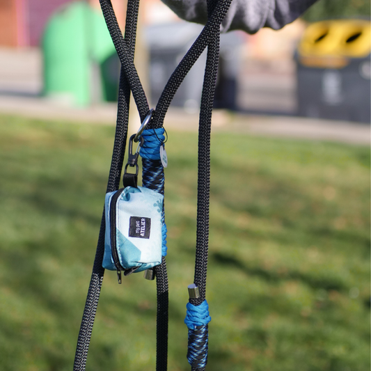 Correa de paseo para perro negra y azul de Mi tienda, resistente y ajustable, ideal para paseos seguros y cómodos.