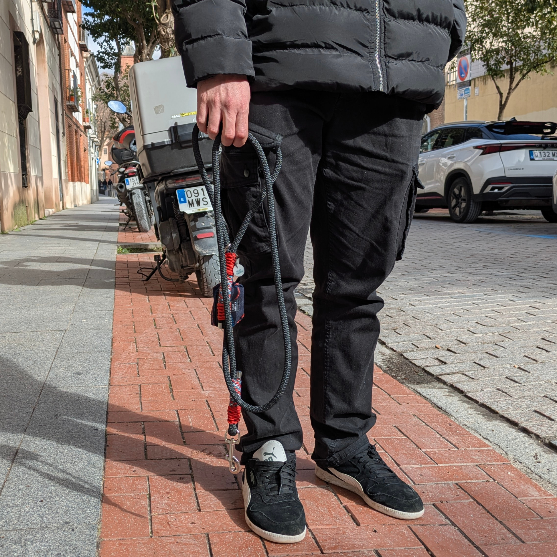 Correa de paseo para perro Black Red de Mi tienda, con cuerda resistente y ajustable para paseos cómodos y seguros.